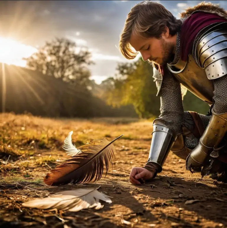 Knight finding feather